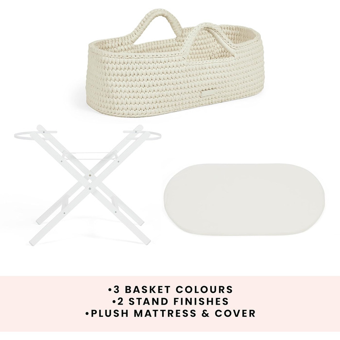 Дитяче ліжечко Ickle Bubba Nova Crochet з розкладною підставкою підходить для дітей від народження до 9 кг, компактне та легке, включає м&39який матрац, ідеально підходить для денного сну вдома або під час подорожей (Хмара/Білий)