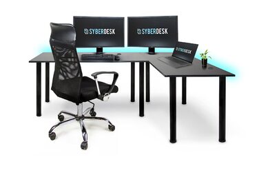 Кутовий стіл SyberDesk Gaming Pro LED 185x120 см зі світлодіодним підсвічуванням - Великий комп&39ютерний стіл - Міцний комп&39ютерний стіл (правий)