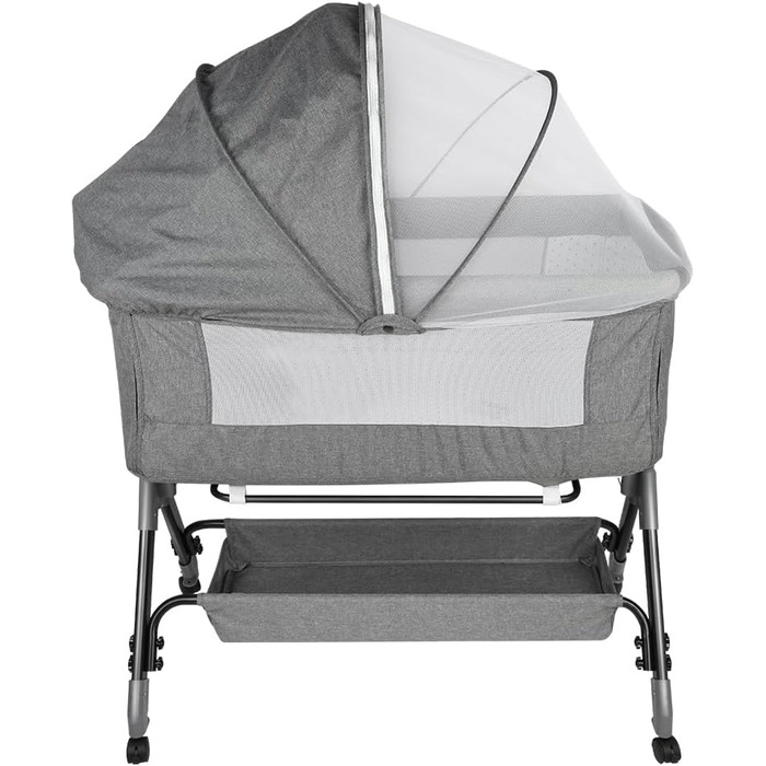 Дитяче ліжечко-колиска, 4-рівневе регулювання висоти, 3-в-1 дитяче ліжко та колиска, ліжечко з колесами, москітна сітка, нахил 20, 104 x 52 x 100-110 см Linen Grey