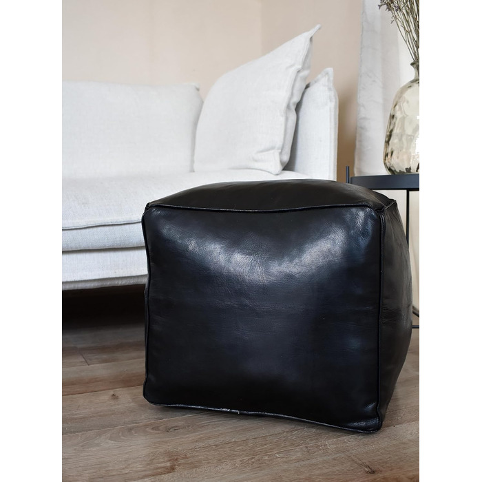 Дивіться гарний квадратний шкіряний пуф - ручної роботи - з наповненням - пуф, крісло-мішок, пуф для ніг (чорний)