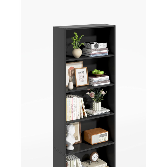 Рівнева окремостояча полиця Garvis 60 см завширшки, 210 см заввишки Відкрита книжкова шафа, білий чорний дуб Офічна полиця для вітальні (чорна), 7-
