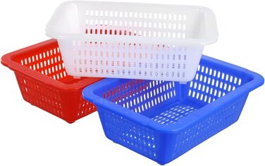 Набір пластикових кошиків для зберігання FUNSUEI з 24 предметів, маленькі кольорові кошики для зберігання, 3 кольори, маленькі пластикові кошики для зберігання та організації, синій, червоний, білий, 23 x 16 x 7 см