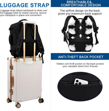 Рюкзак для ручної поклажі 40x30x20 см для Ryanair, 40x30x25 см для Eurowings, невеликий дорожній рюкзак об&39ємом 24 л, ручна поклажа, рюкзак для ноутбука для чоловіків та жінок, чорний. Black-b 40x30x20 см (24 л)