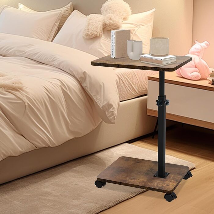 С-подібний журнальний столик, журнальний столик з регульованою висотою та колесами, невеликий журнальний столик, тумбочка, туалетний столик для вітальні, спальні, ванної кімнати