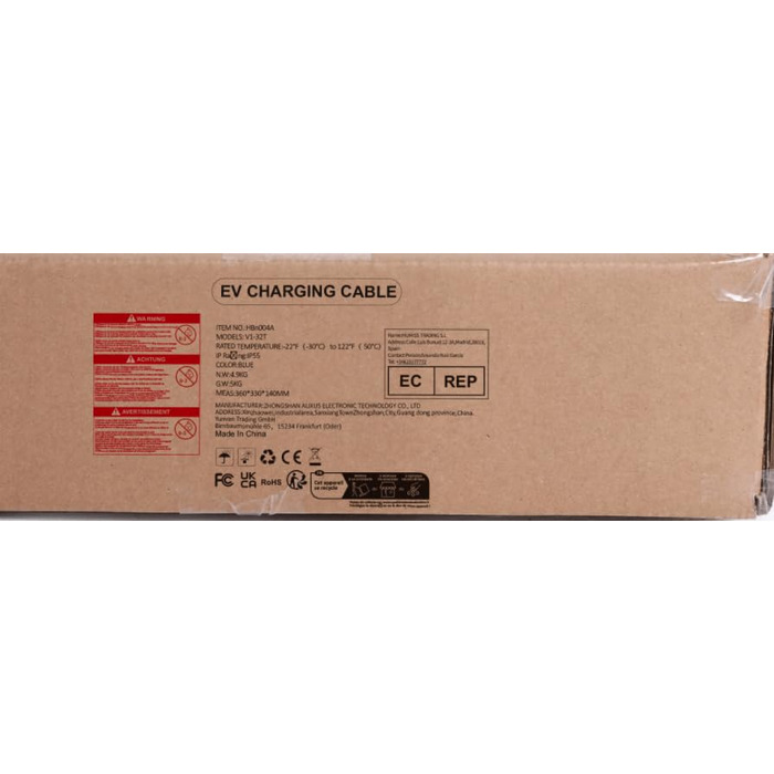 Тип 2 зарядний кабель для електромобілів 22кВт 7м з сумкою Зарядний кабель електромобіль тип 2 3-фазний для електромобіля IP55 Вод