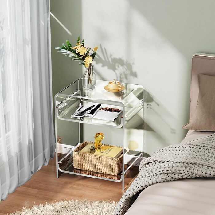 Акриловий приставний столик, прозорий приставний столик, тумбочка біля ліжка, 30 x 40 x 50 см (прозорий) Прозорий