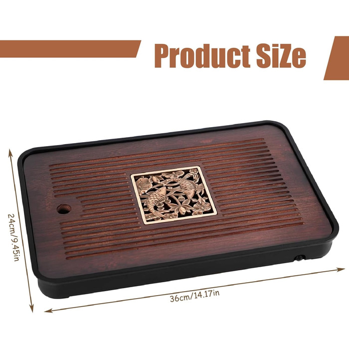 Бамбуковий піднос для чайної церемонії Кунг-Фу 14,2 x 9,5 см зі знімною підставкою та резервуаром для води, ідеальний для чайної посуди, подарунок друзям та рідним