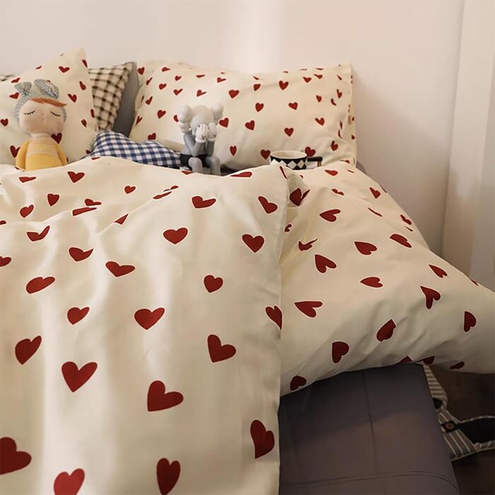 Постільна білизна для дівчаток 135x200 серця червоні дитячі комплект постільної білизни білий з червоними серцями 100 мікрофібра д
