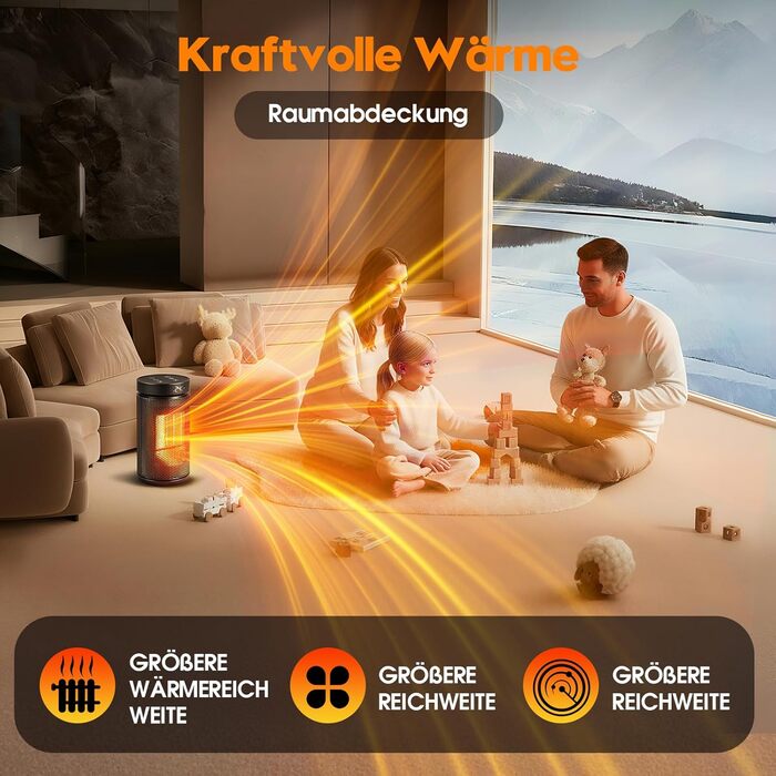 Енергозберігаючий електричний вентилятор-обігрівач, керамічний PTC 2000 Вт, 4 режими, 24-годинний таймер, портативний обігрівач з термостатом та пультом дистанційного керування, захист від перегріву та перекидання для спалень та віталень