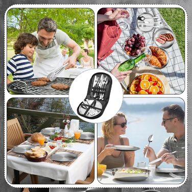 Набір посуду для кемпінгу на 4 особи, набір посуду для активного відпочинку на 22 предмети, столові прибори для кемпінгу з ложкою, виделкою, ножем, затискачем для тарілок, серветки для чищення пікніків, для подорожей (22)