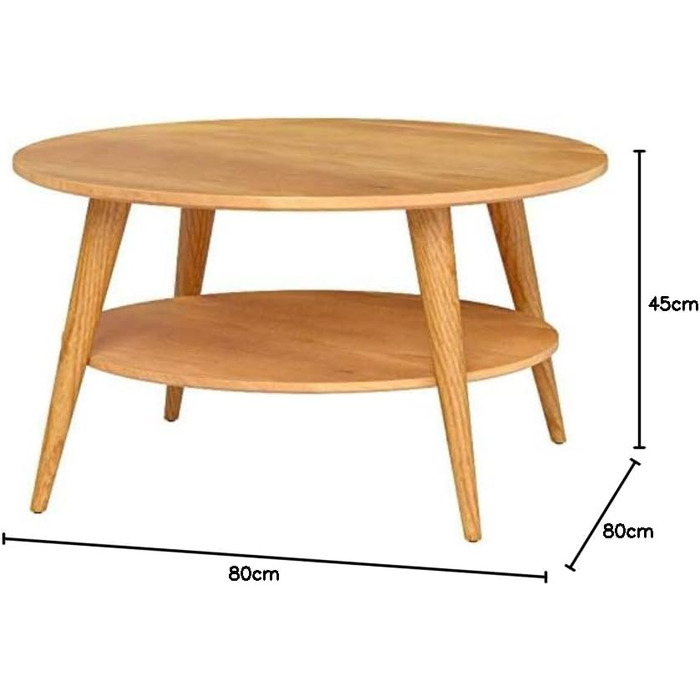 Колекція M2 247222 Журнальний столик Stella, круглий, масив дикого дуба, оброблений олією, діаметр 80 см, висота 45 см. Сучасний стиль життя / Північний стиль життя / Скандинавський стиль / Ретро