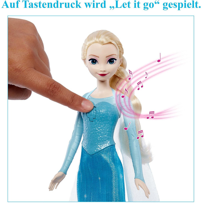 Іграшка Mattel Disney Frozen Льодяна королева, співаюча лялька Ельза в характерній сукні, співає Let's go з фільму Діснея Крижана королева, Подарунки для дітей, німецька версія HMG32 Лялька Ельза HMG32