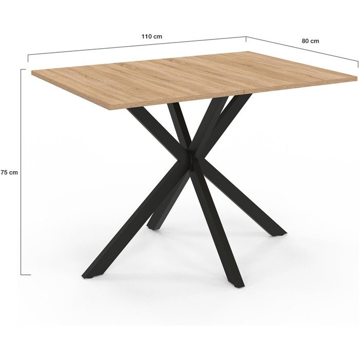 Прямокутний обідній стіл для 4-6 осіб на ніжках-павуках, дерево та чорний колір, 110 см