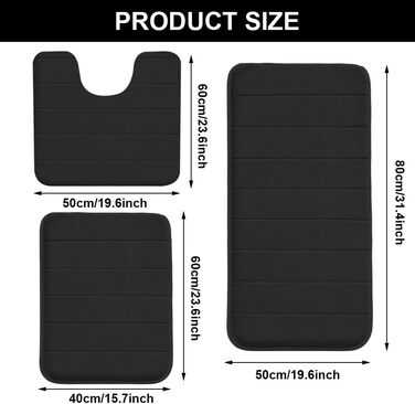 Комплект килимків для ванної кімнати, 3 предмета, килимок для ванної з нековзною підкладкою, м&39який килимок для душу, килимок, що миється та швидко сохне, для душу, туалету та ванни, 50x80 U-подібний 50x60 40x60 см (чорний)