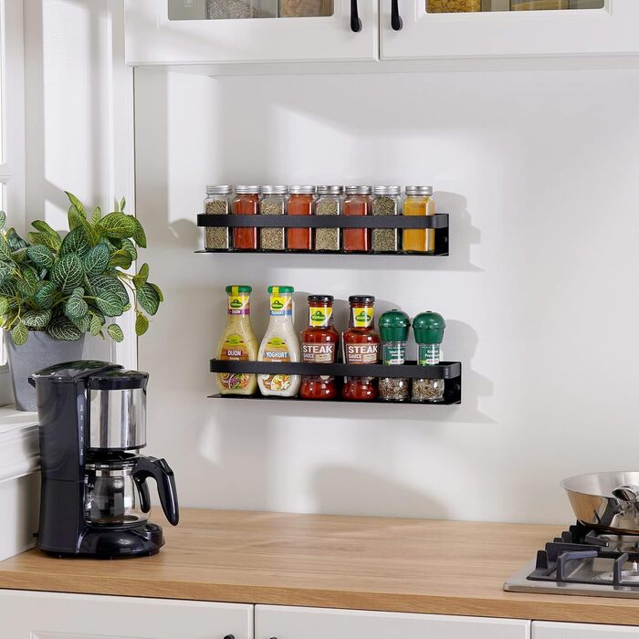 Настінна полиця для спецій KES, тримач для спецій, органайзер для спецій, кухонний, для зберігання спецій, кухонна полиця для спецій 40 см, 2 шт., матово-чорний колір, настінний, KSR401S40-BK-P2, 39,9 см