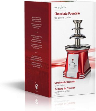 Шоколадний фонтан Nedis - Ретро дизайн із пластику та нержавіючої сталі з 3 рівнями - Можна мити в посудомийній машині - діаметр 40 см - Червоний та білий