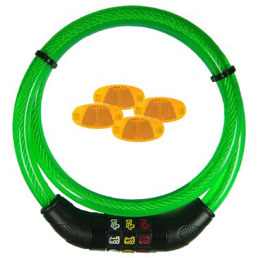 Замок для велосипеда тросовий зелений 4 світловідбивачі на спиці 80 см Зелений