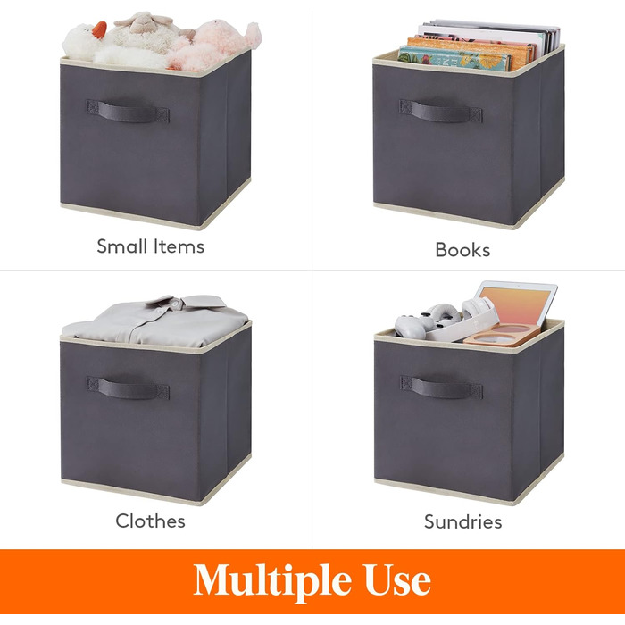 Коробка для зберігання Lifewit Fabric, складні куби для зберігання об&39ємом 36 л, органайзери з нетканого матеріалу з ручкою для полиць-кубів, вставка для полиць, 6 шт. , 33x33x33 см, сірий