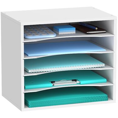 Рівневий органайзер для паперу SUPEASY для столу, дерев&39яний настільний органайзер з регульованим лотком для листів, сортувальник пошти для офісу, школи та дому, білий, 5-