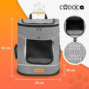 Рюкзак для домашніх тварин CADOCA з регульованими ременями до 20 кг, складний короткий повідок, сумка для перенесення домашніх тварин, рюкзак для собак, рюкзак для кішки. та собаки, сірий