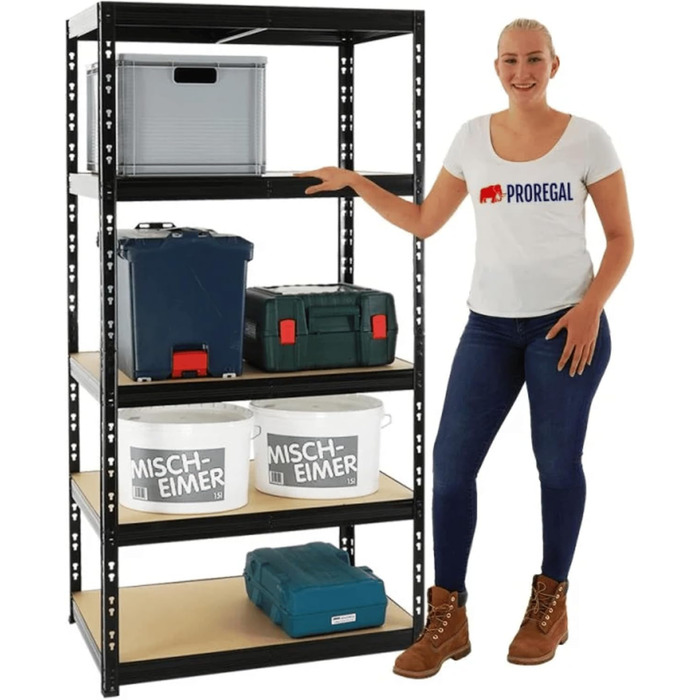 Міцний стелаж Tiger Black 180x90x60 см з вантажопідйомністю 265 кг Стелажі для гаража, підвалу, майстерні, зберігання, безболтовий стелаж, комплект з 2 предметів Глибина 60 см, 2 шт.