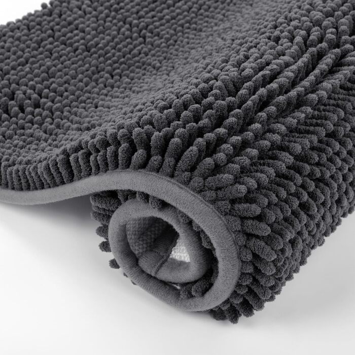 Комплект килимків для ванної кімнати темно-сірого кольору, 3 предмети, нековзний, можна прати, комплект килимків для ванної з шенілу, килимок для душу та ванни, килимок для туалету з вирізом (45x6550x80U50x60см) 45x6550x80U50x60см Темно-сірий