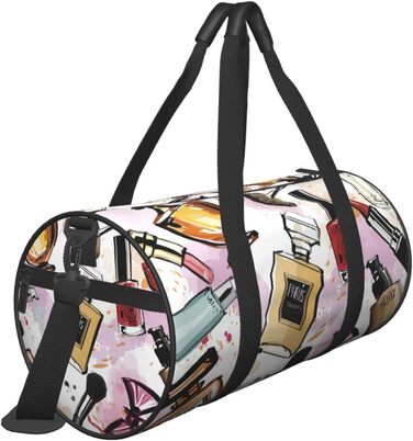 Дорожня сумка-циліндр з тематичним принтом косметики та макіяжу, спортивна сумка для чоловіків та жінок, сумка-мішок, спортивна дорожня сумка