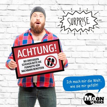 Килимок MoonWorks Увага Якщо ваше взуття брудне, будь ласка, скористайтеся килимком сусіда. Забавний, нековзний та миється. Чорний, 60x40 см. Увага, чорний