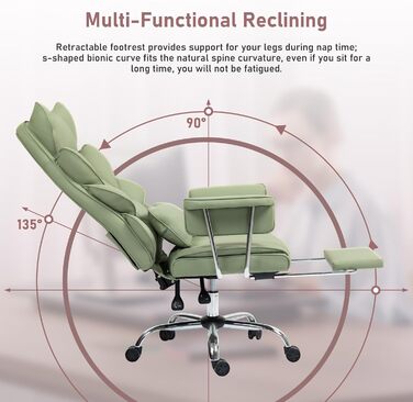 Офісне крісло 200 кг з підставкою для ніг - Ергономічне ігрове та крісло для керівників з функцією повороту на 360, регульованою спинкою на 90-135 та м&39якими підлокітниками для оптимального комфорту (Звичайне, Зелене) Зелене Звичайне