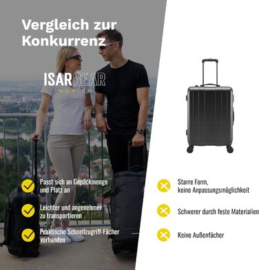 Маленька валіза Isar Gear з 2 колесами (50x35x20 см) - Легка 20-футова тканинна дорожня валіза - Візок для ручної поклажі - Валіза з м&39якою оболонкою (тканинна валіза Softcase) чорного кольору з колесами, висота 50 см