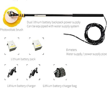 Електрична щітка для чищення сонячних панелей з водою для миття фотоелектричних панелей інструмент для чищення скла / 5M