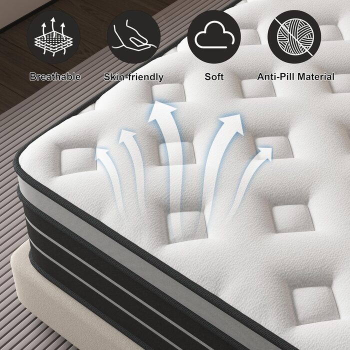 Матрац 90x200 см для пружинного ліжка, рівень жорсткості H3, підходить для дітей та дорослих, сертифікований Oeko-Tex, ергономічний 7-зонний матрац, висота 20 см, односпальний (90x200 см)