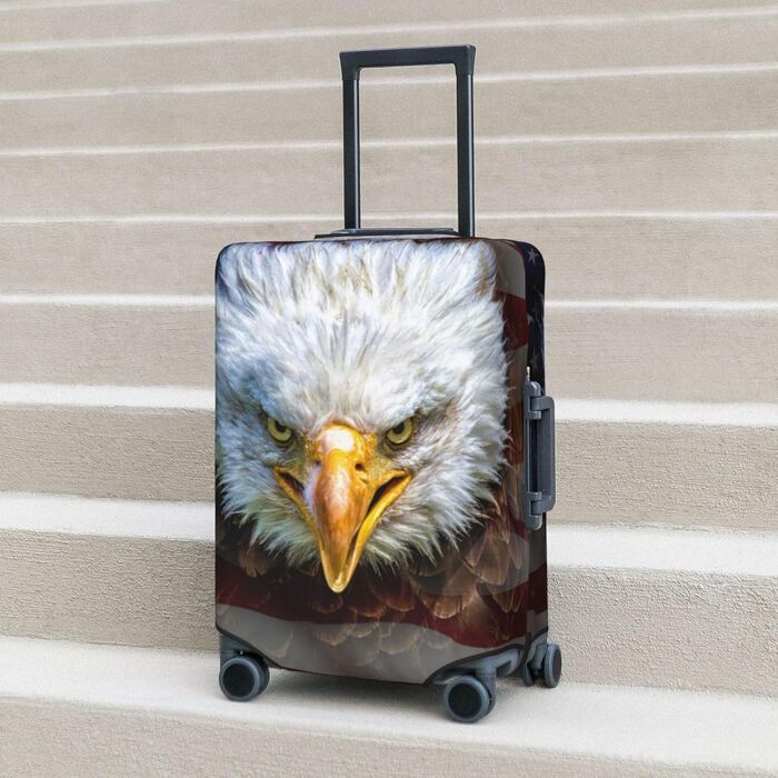 Чохол для валізи, дизайн Американський прапор з орлом, міцний захист валізи, підходить для багажу розміром 45,7 - 81,3 см, розмір XL, Чорний, X-Large