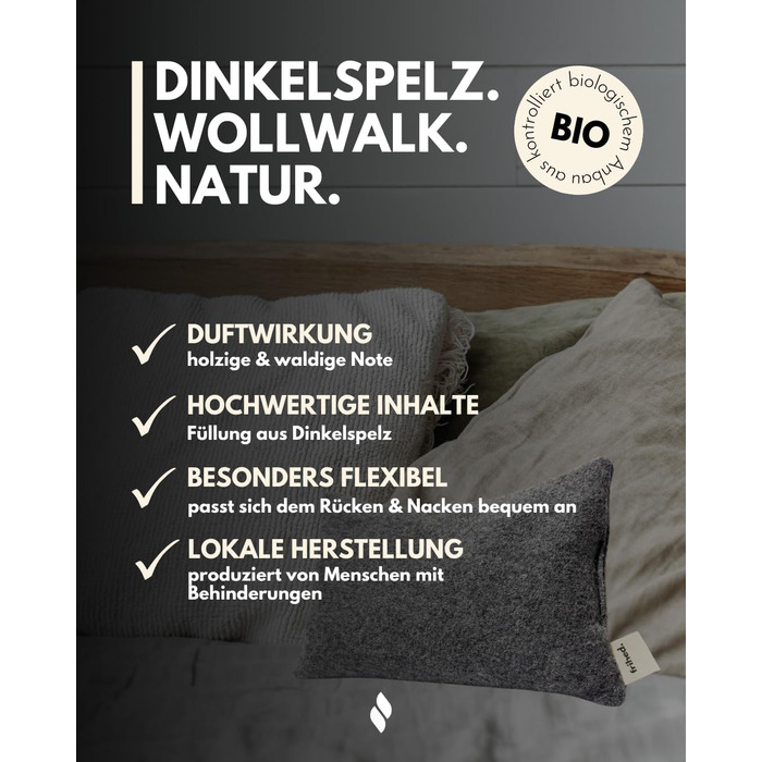 Подушка для здоров&39я frihed з лушпинням спельти - 35x25 см - Подушка для сну - 100 вовняний фетр - Для релаксації та сну - Ручна робота - Аксесуар з ароматом спельти - Ідея подарунка 25x35 см