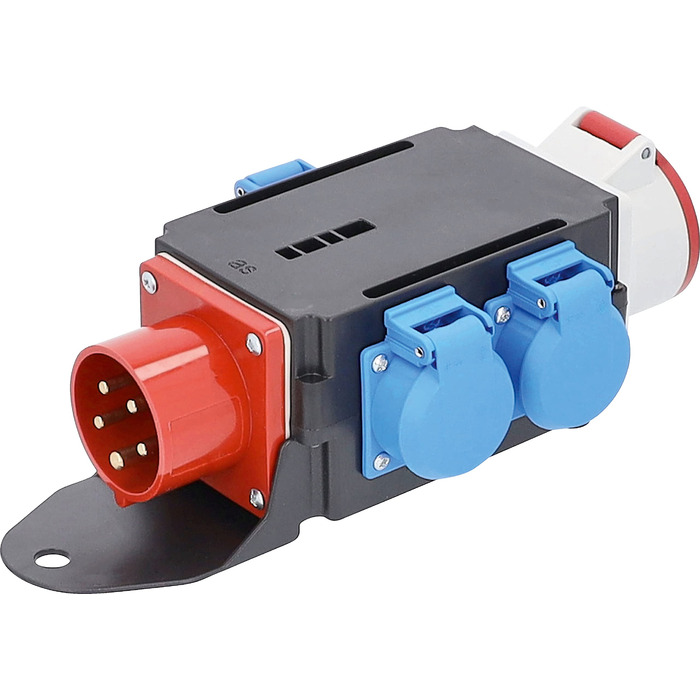 Як - Розподільна коробка високої напруги Schwabe MIXO вилка CEE 400 В/16 А/5-контактна, приблизно 11 кВт - адаптер живлення - 3 x Schuko, 1 x розетка CEE 400 В, 16 А, 5-контактна - електростанція для будівельного майданчика - Зроблено в Німеччині IP44, 60