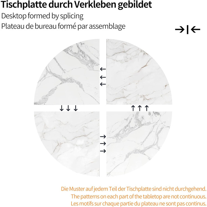 Круглий обідній стіл Merax 100 см, сучасний кухонний стіл для 4-6 осіб, обідній стіл з міцними чорними металевими ніжками, мармурова стільниця з МДФ, кухонний обідній стіл для вітальні, їдальні, офісу 100 x 100 x 76 см, мармуровий візерунок та чорний-6