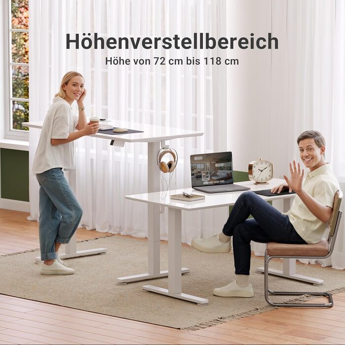 Стіл Claiks з регульованою висотою та скляною стільницею 120 x 60 см, електрично регульований, меблі для домашнього офісу, комп&39ютерний стіл, сучасний обідній стіл, стабільність та дизайн 120 x 60 см, супер білий