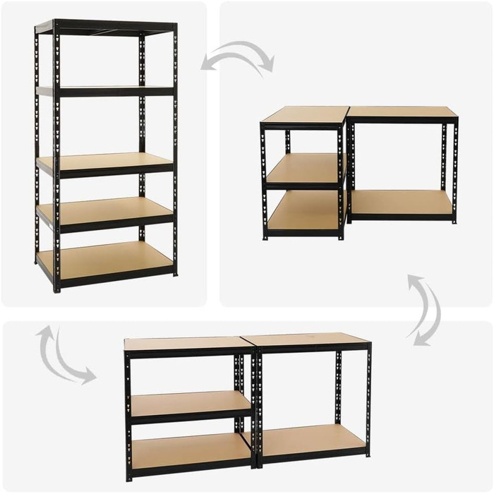 Міцний стелаж Tiger Black 180x90x60 см з вантажопідйомністю 265 кг Стелажі для гаража, підвалу, майстерні, зберігання, безболтовий стелаж, комплект з 2 предметів Глибина 60 см, 2 шт.