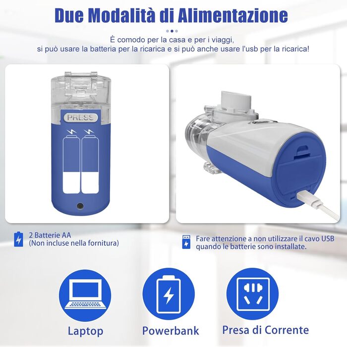 Портативний інгалятор LIFOCI для дорослих і дітей, безшумний інгалятор з мундштуком і 2 масками, що перезаряджається від USB, ефективний при респіраторних захворюваннях, синій