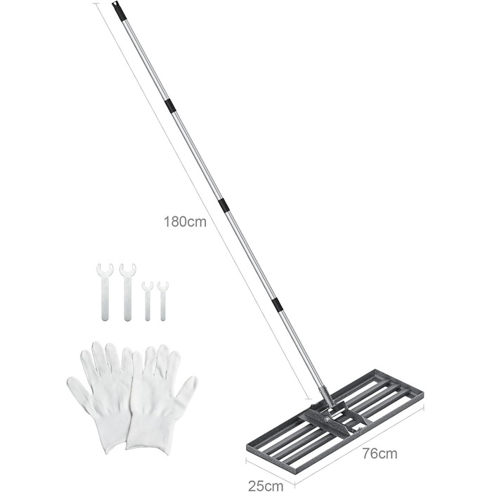 Гребінь для вирівнювання газону 76см 25см з ручкою 180см, садова рейка з нержавіючої сталі для газону, регульований інструмент для вирівнювання газону для гольф-полів, стадіонів та прибудинкових територій