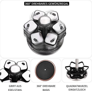 Карусель для спецій, що обертається на 360, органайзер для спецій з 6 баночками для спецій об&39ємом 120 мл, регулювання розміру на 360, ніжна підставка для спецій з нержавіючої сталі, зберігання основних спецій для початківців-кухарів, один шар - 6 баноч