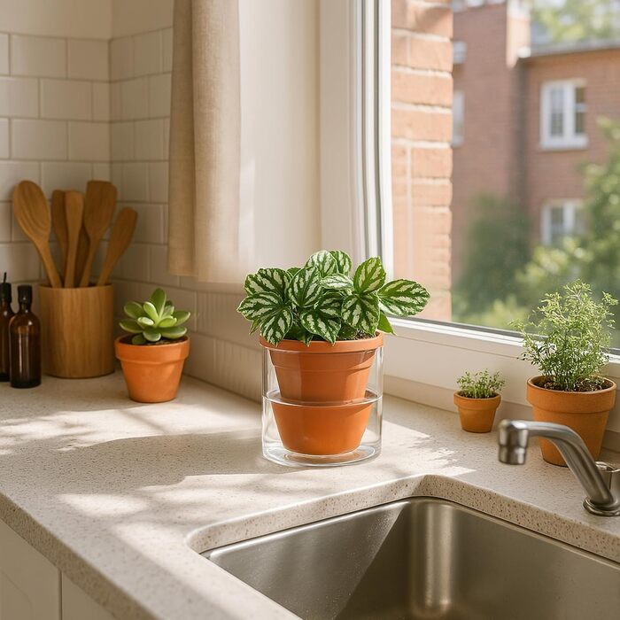 Горщик для кімнатних рослин D&39vine Dev із самополивом, теракотовий кашпо з циліндричною скляною чашкою, 3 шт., 37-ZA-1-T