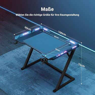 Ігровий стіл Claiks, 100 x 60 см, МДФ / сталь / вуглецеве волокно, чорний