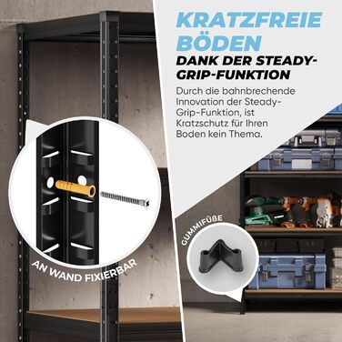 Високий міцний стелаж ALL Premium 180x90x40 см - Комплект з 2 шт. , Чорний, Вантажопідйомність 1250 кг, Міцний металевий стелаж для підвалу, Стелажі для зберігання та комори, Ідеальні стелажі для підвалів, підвалів та комор, 2 x 180x90x40 см, Чорний