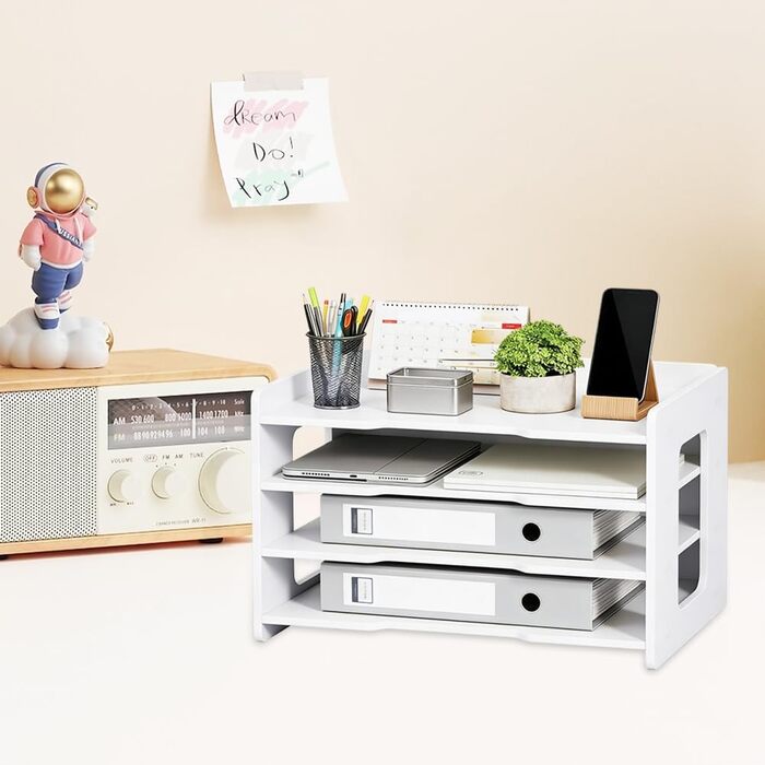 Настільний органайзер A4, лоток для листів, тримач для документів, лоток для паперу A4, органайзер для зберігання файлів, шухляда для дому, офісу, школи (білий - 4 лотки)