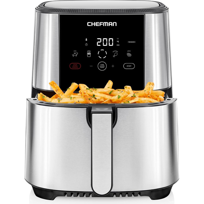 Сенсорна фритюрниця Chefman TurboFry, сімейний розмір 4.75 л, попередні налаштування цифрового керування одним дотиком, картопля фрі, курка, м'ясо, риба, можна мити в посудомийній машині, автоматичне вимкнення, нержавіюча сталь DE 4.75 л