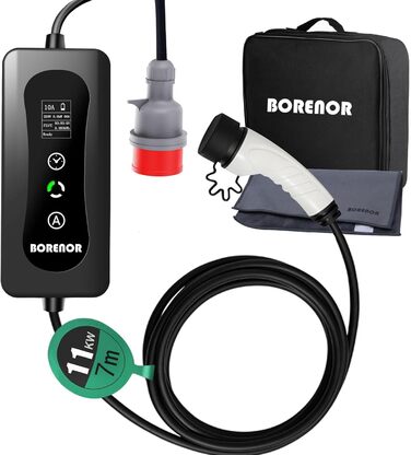 Зарядний кабель типу 2 CEE 11кВт, 7M EV зарядний кабель типу 2, регульований струм 8A/10A/13A/16A, 3-фазний портативний зарядний п