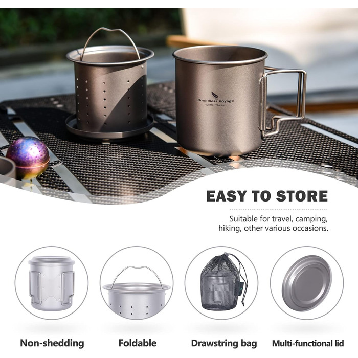 Титанова кружка iBasingo 420 мл з ситечком для чаю та кришкою Легка чашка з фільтром Кемпінг на відкритому повітрі Одношарова чашк