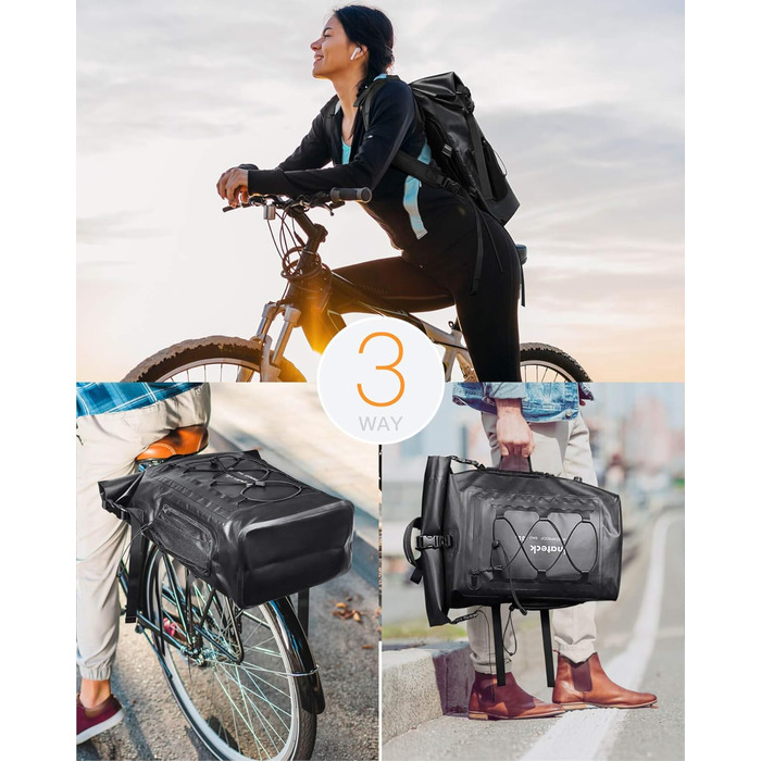 Рюкзак Inateck RollTop для чоловіків 30-35L водонепроникний багатофункціональний органайзер зі знімним плечовим ременем, випускним клапаном, водонепроникною блискавкою для їзди на велосипеді, походів на свіжому повітрі