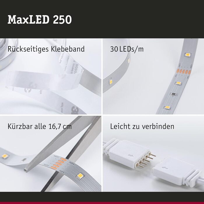 Світлодіодна стрічка MaxLED 250 Базовий набір 3м 11Вт 810лм Регульована біла 24 ВА з можливістю затемнення Смужка пластикова 2700 K, 79860